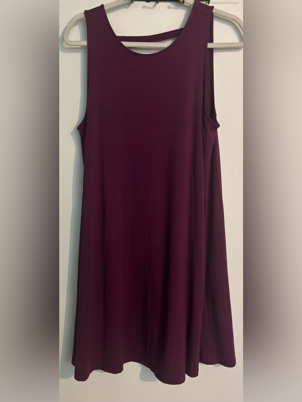 Loft Womens Medium Tank A-Line Rayon Spandex Purple Dress Back Strap Detail